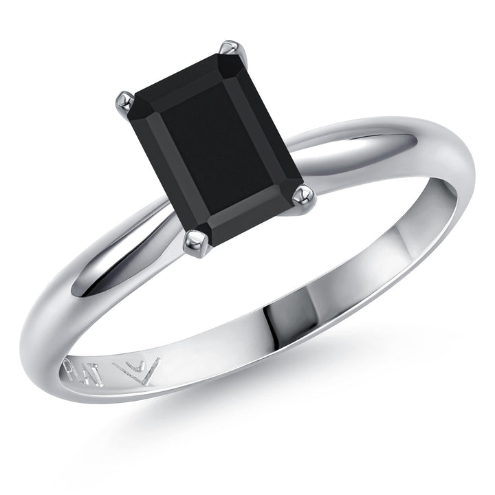 Gem Stone King PT900 Platinum 900 Gemstone Birthstone Solitaire Engagement Ring For Women | Emerald Cut 7X5MM | Wedding Anniversary Promise Ring For Women | Available in Size 5, 6, 7, 8, 9