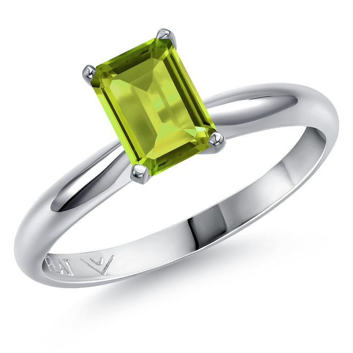 Gem Stone King PT900 Platinum 900 Gemstone Birthstone Solitaire Engagement Ring For Women | Emerald Cut 7X5MM | Wedding Anniversary Promise Ring For Women | Available in Size 5, 6, 7, 8, 9