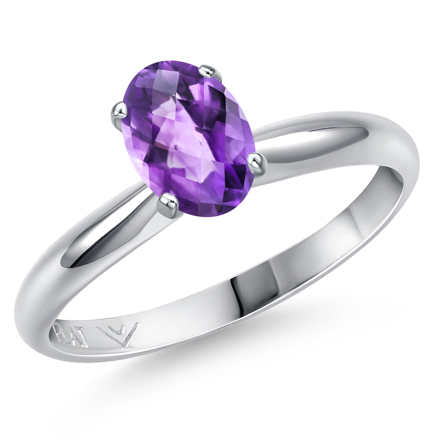 PLAT-950 Platinum Purple Amethyst Engagement Ring For Women | 0.75 Cttw | Oval Checkerboard 7X5MM | Gemstone February Birthstone | Available in Size 5,6,7,8,9