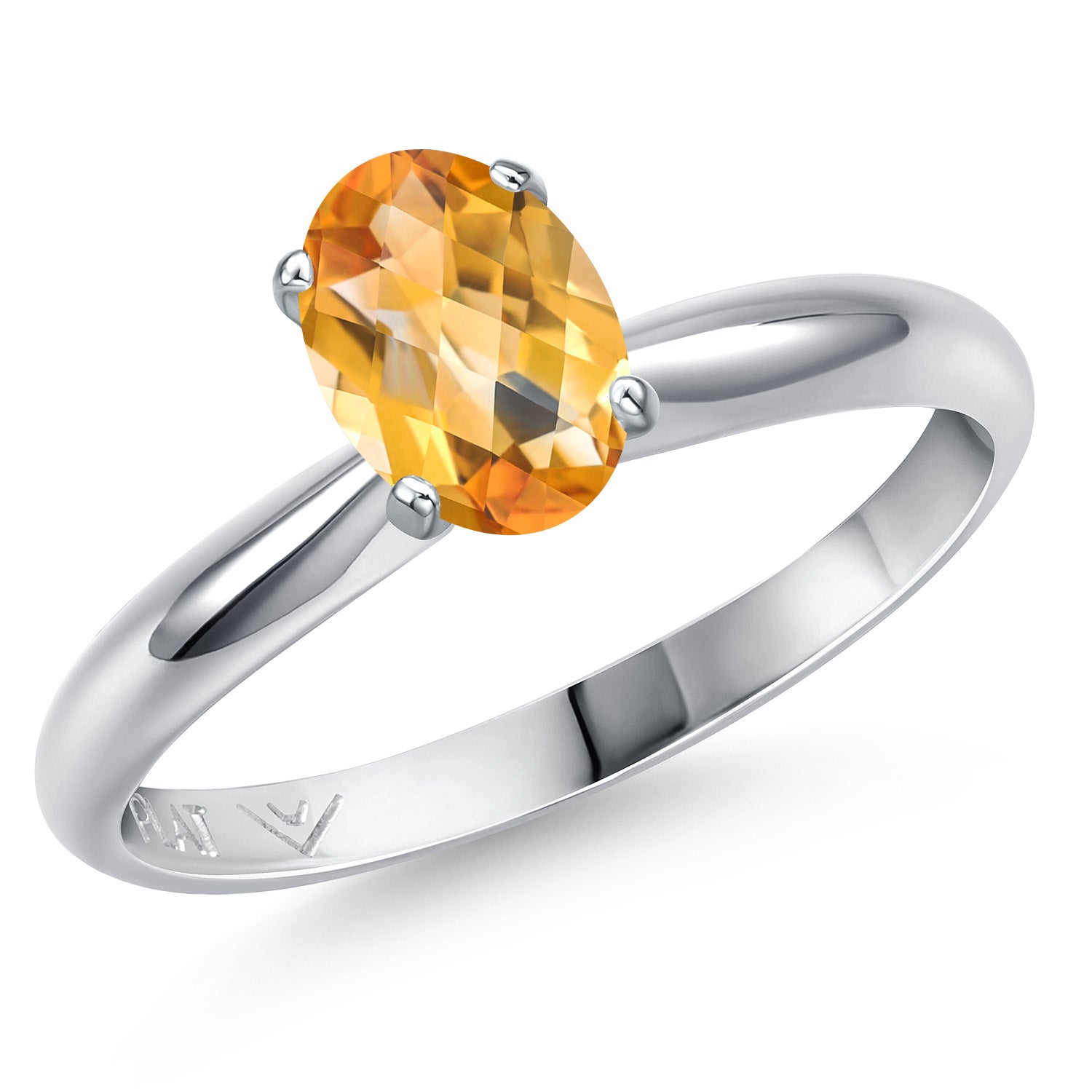 PLAT-950 Platinum Yellow Citrine Engagement Ring For Women | 0.73 Cttw | Oval Checkerboard 7X5MM | Gemstone November Birthstone | Available in Size 5,6,7,8,9