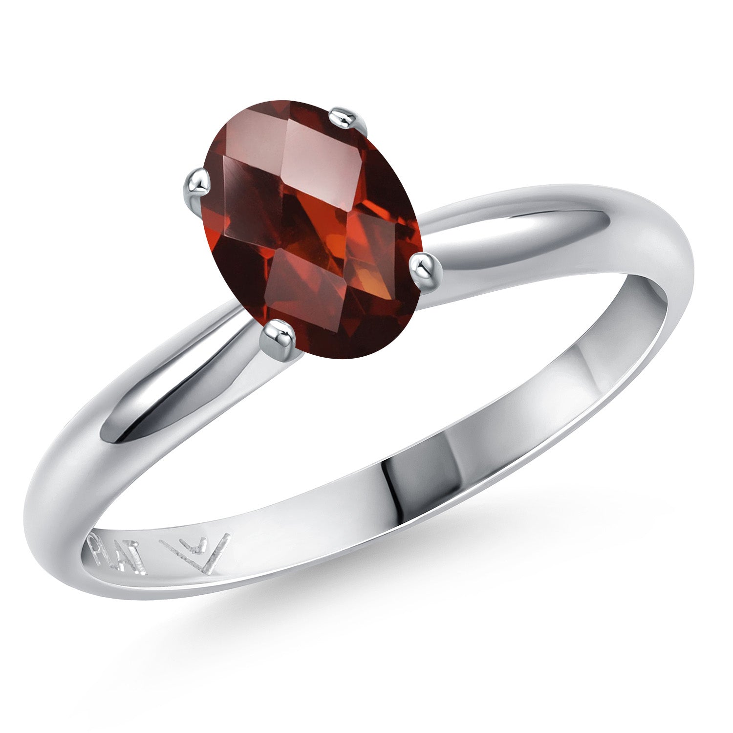 PLAT-950 Platinum Red Garnet Engagement Ring For Women | 1.00 Cttw | Oval Checkerboard 7X5MM | Gemstone January Birthstone | Available in Size 5,6,7,8,9