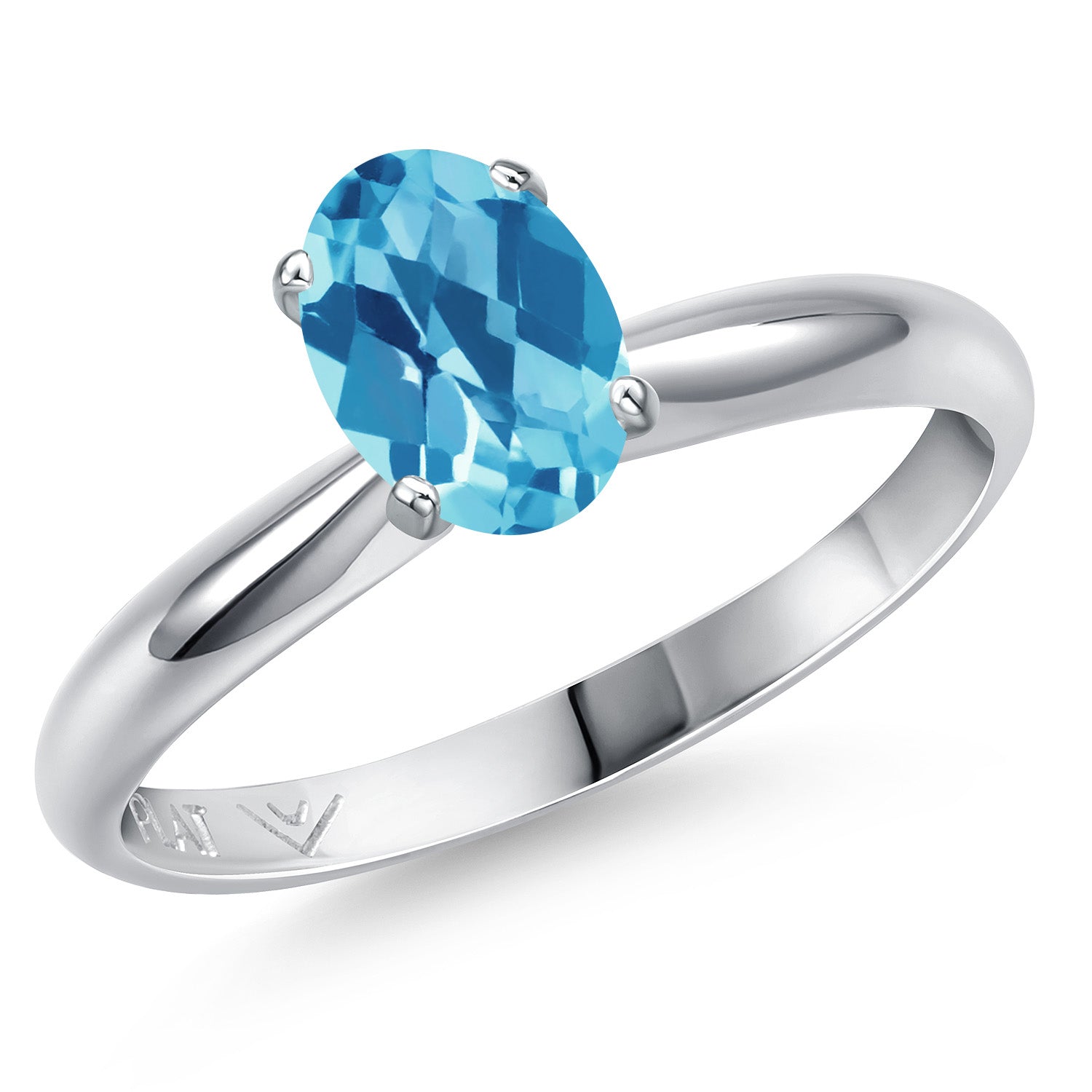 PLAT-950 Platinum Swiss Blue Topaz Engagement Ring For Women | 1.00 Cttw | Oval Checkerboard 7X5MM | Gemstone November Birthstone | Available in Size 5,6,7,8,9