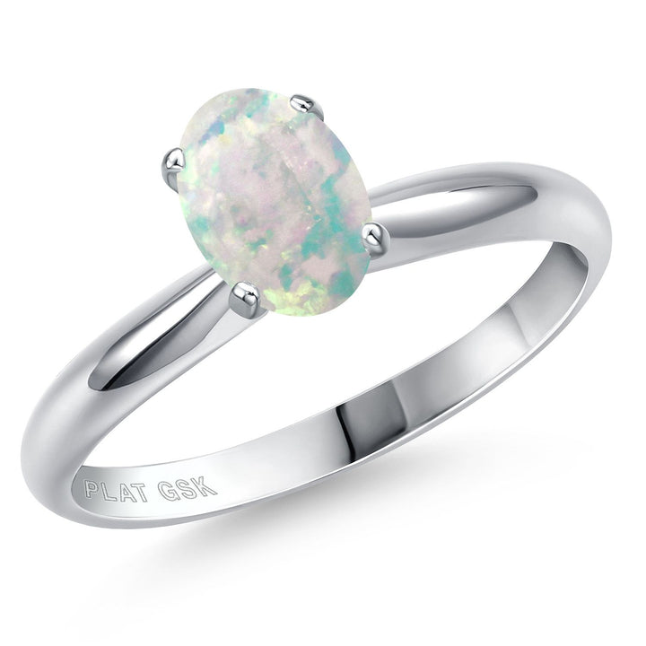 Gem Stone King PT900 Platinum 900 Gemstone Birthstone Engagement Ring For Women | Oval 7X5MM | Wedding Anniversary Promise Ring For Women | Size 5,6,7,8,9