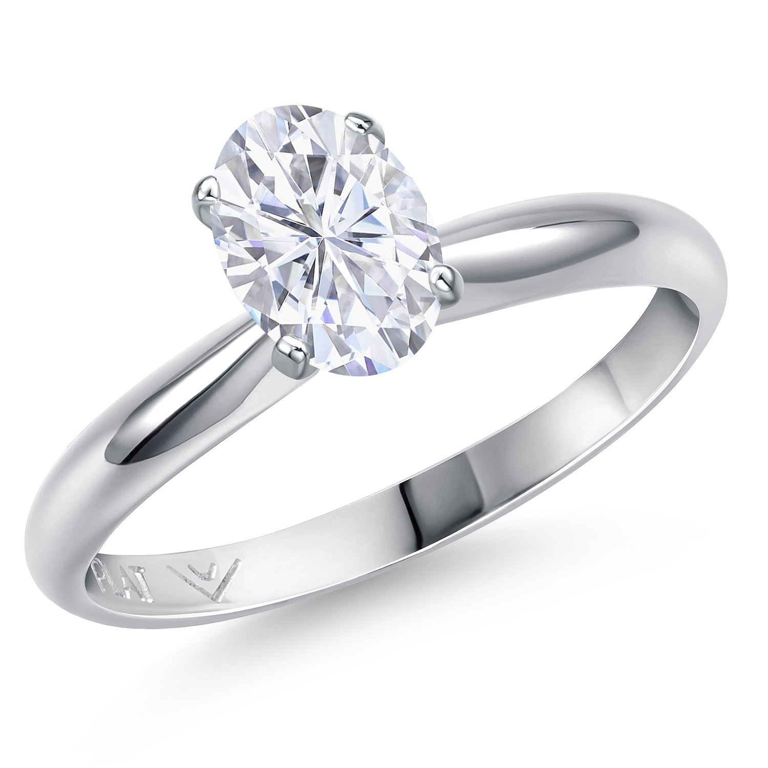 PLAT-950 Platinum Forever Classic Moissanite From Charles & Colvard Engagement Ring For Women | 0.90 Cttw | Oval 7X5MM | Gemstone Birthstone | Available in Size 5,6,7,8,9