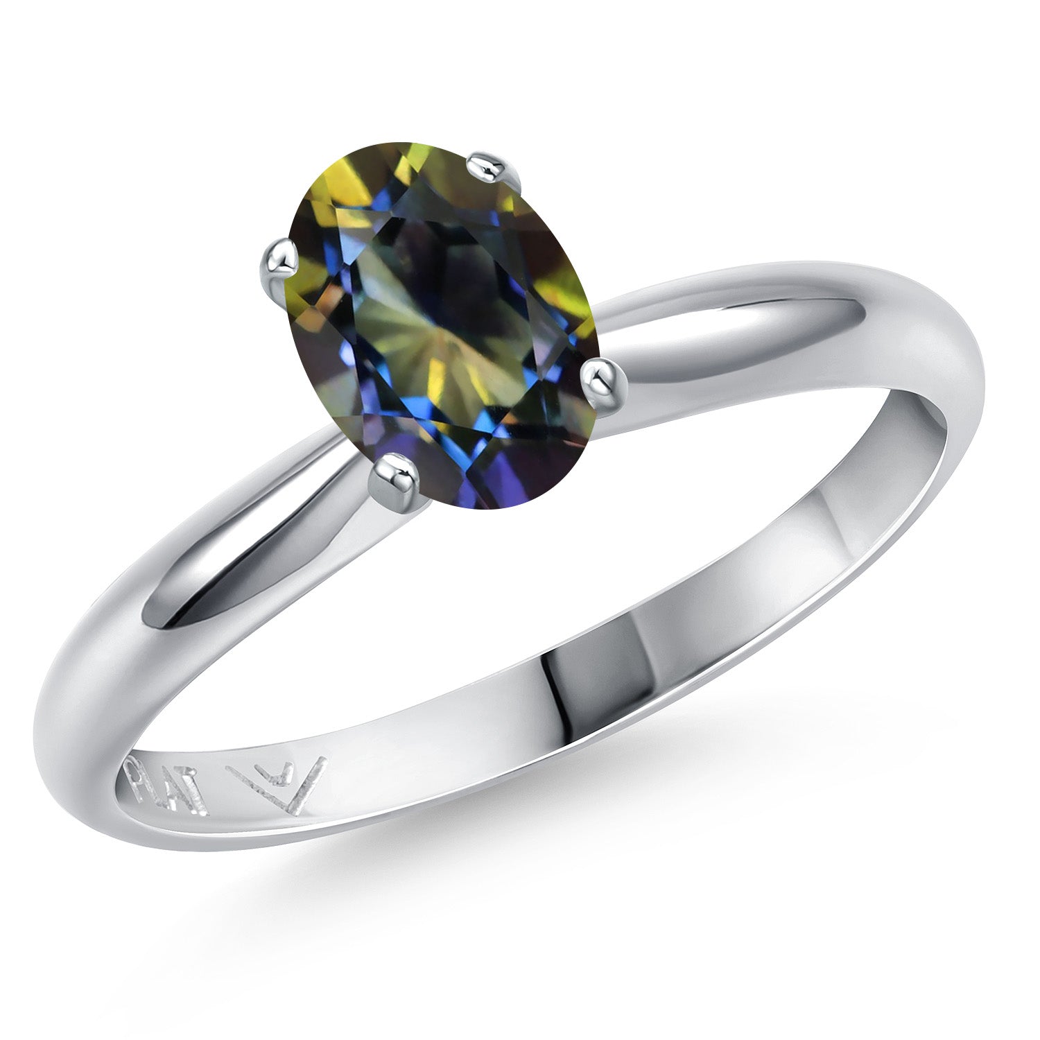 PLAT-950 Platinum Blue Mystic Topaz Engagement Ring For Women | 0.95 Cttw | Oval 7X5MM | Gemstone November Birthstone | Available in Size 5,6,7,8,9