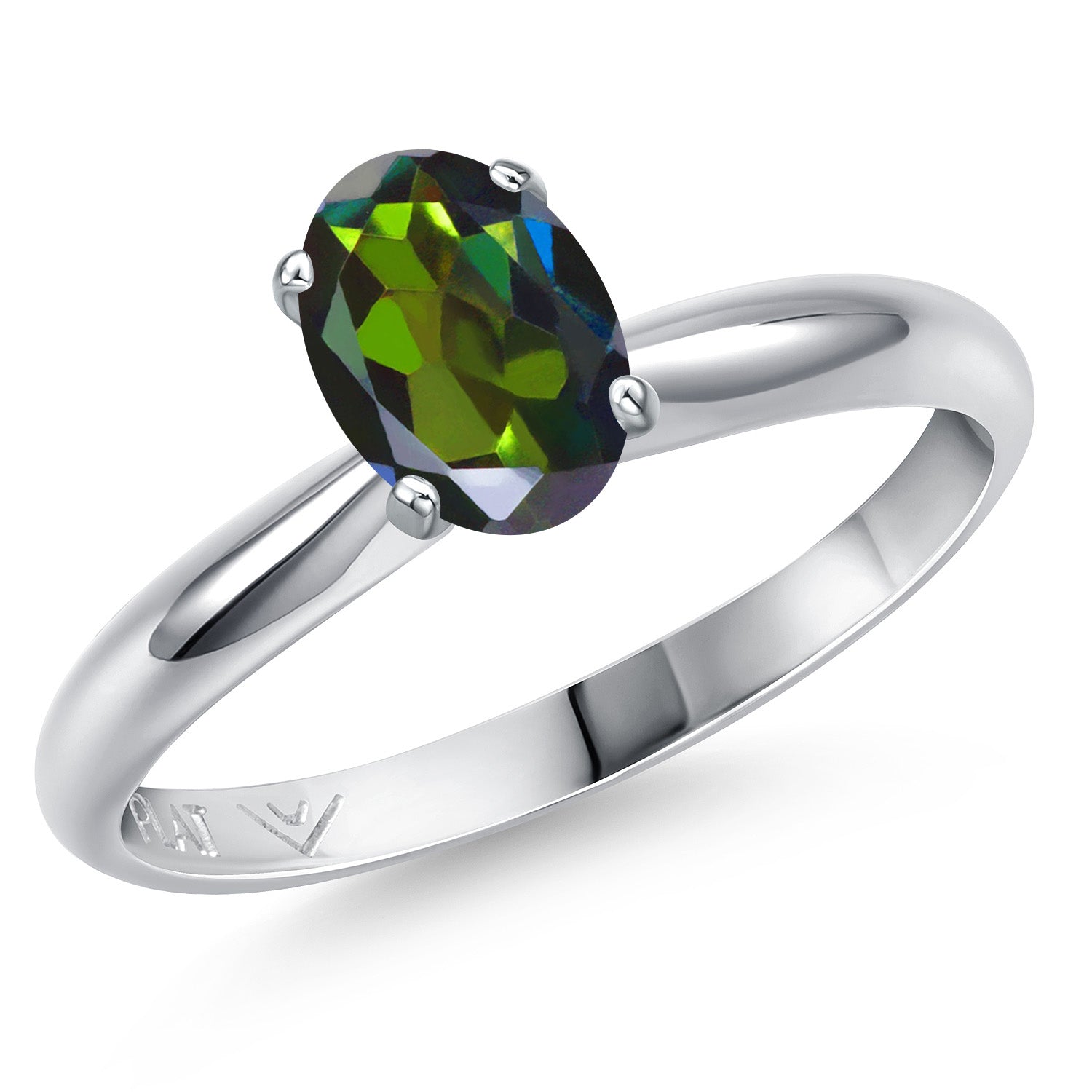 PLAT-950 Platinum Green Mystic Topaz Engagement Ring For Women | 0.80 Cttw | Oval 7X5MM | Gemstone November Birthstone | Available in Size 5,6,7,8,9