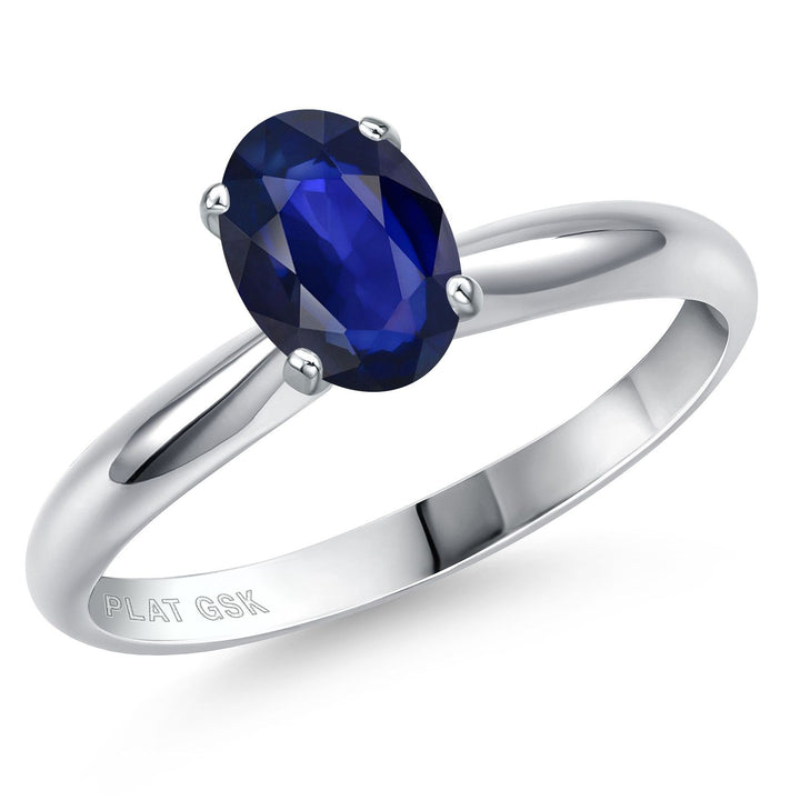 Gem Stone King PT900 Platinum 900 Gemstone Birthstone Engagement Ring For Women | Oval 7X5MM | Wedding Anniversary Promise Ring For Women | Size 5,6,7,8,9
