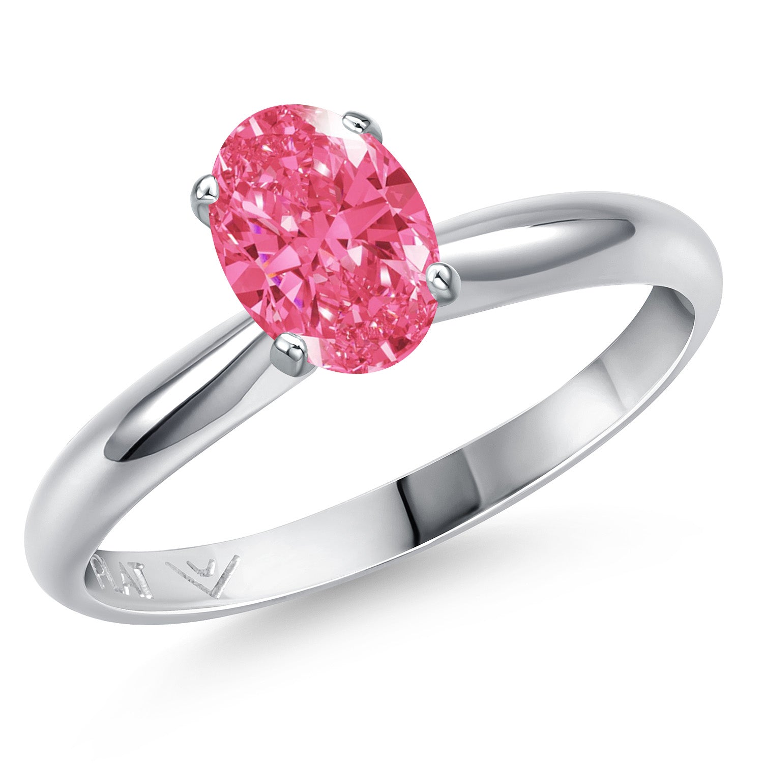 PLAT-950 Platinum Fancy Pink Zirconia Engagement Ring For Women | 0.76 Cttw | Oval 7X5MM | Gemstone Birthstone | Available in Size 5,6,7,8,9