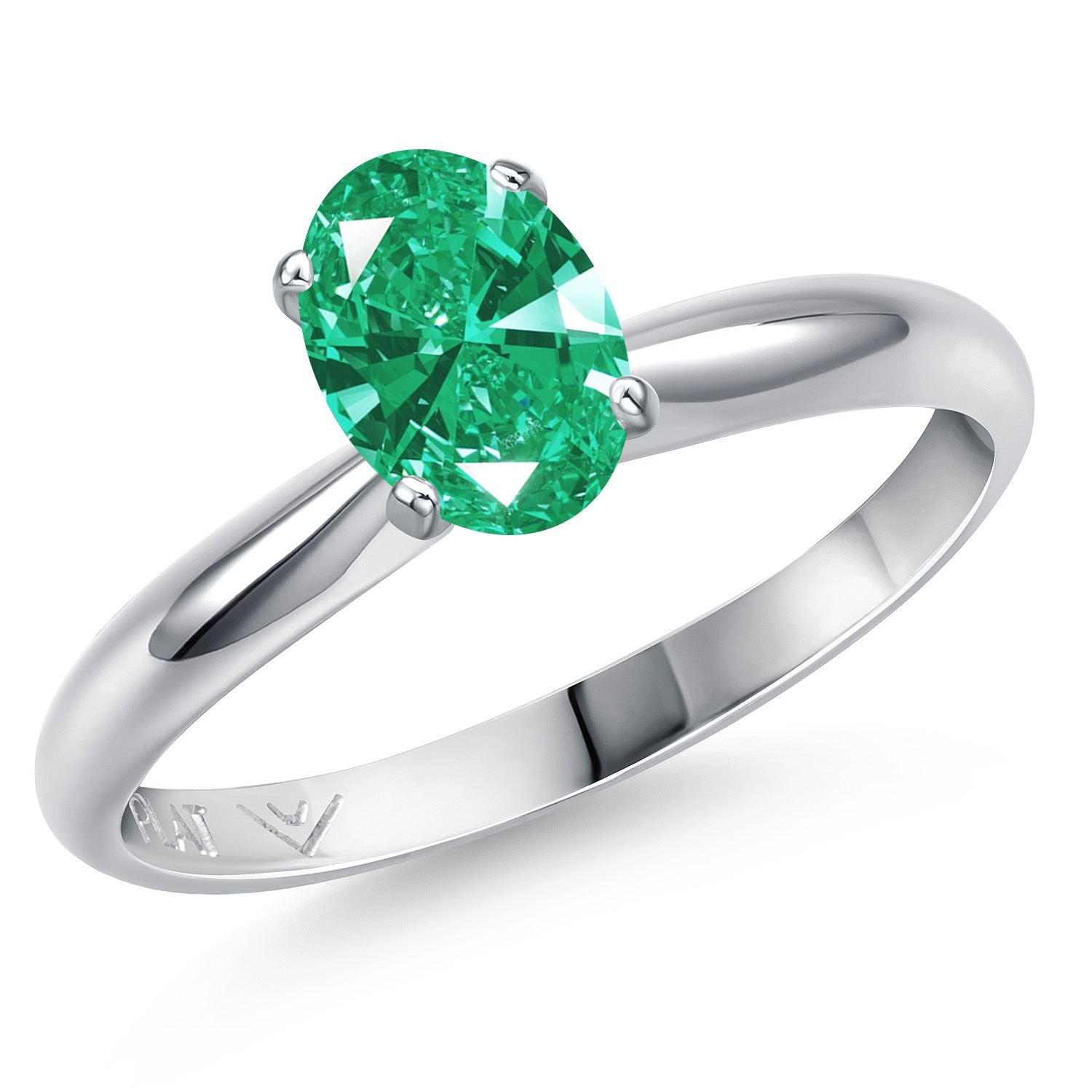 PLAT-950 Platinum Green Zirconia Engagement Ring For Women | 0.76 Cttw | Oval 7X5MM | Gemstone Birthstone | Available in Size 5,6,7,8,9