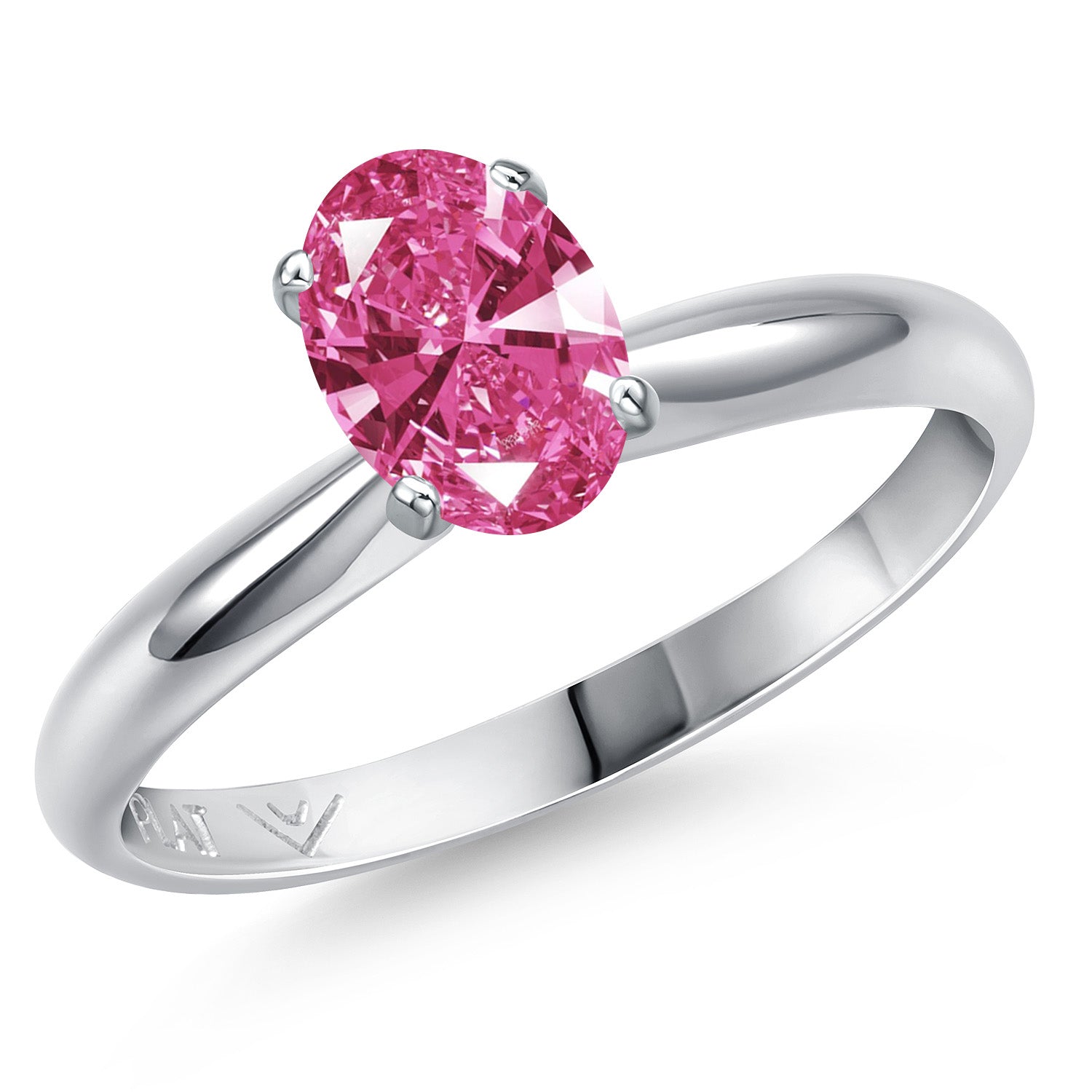 PLAT-950 Platinum Pink Zirconia Engagement Ring For Women | 0.76 Cttw | Oval 7X5MM | Gemstone Birthstone | Available in Size 5,6,7,8,9