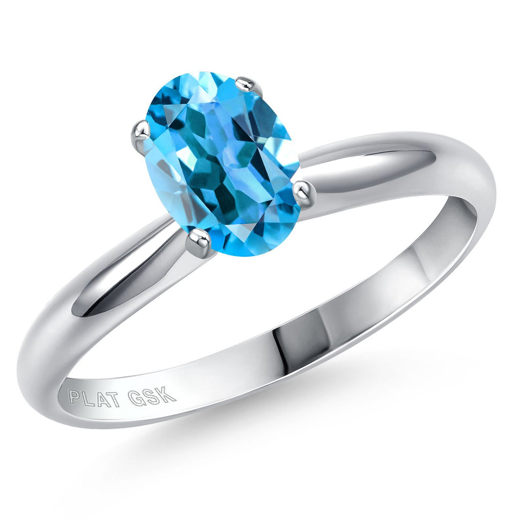 Gem Stone King PT900 Platinum 900 Gemstone Birthstone Engagement Ring For Women | Oval 7X5MM | Wedding Anniversary Promise Ring For Women | Size 5,6,7,8,9