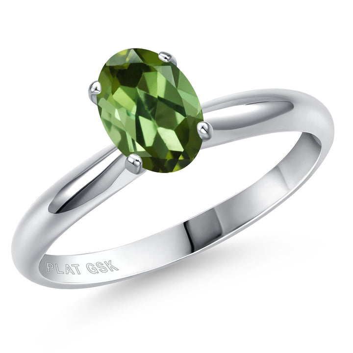 Gem Stone King PT900 Platinum 900 Gemstone Birthstone Engagement Ring For Women | Oval 7X5MM | Wedding Anniversary Promise Ring For Women | Size 5,6,7,8,9