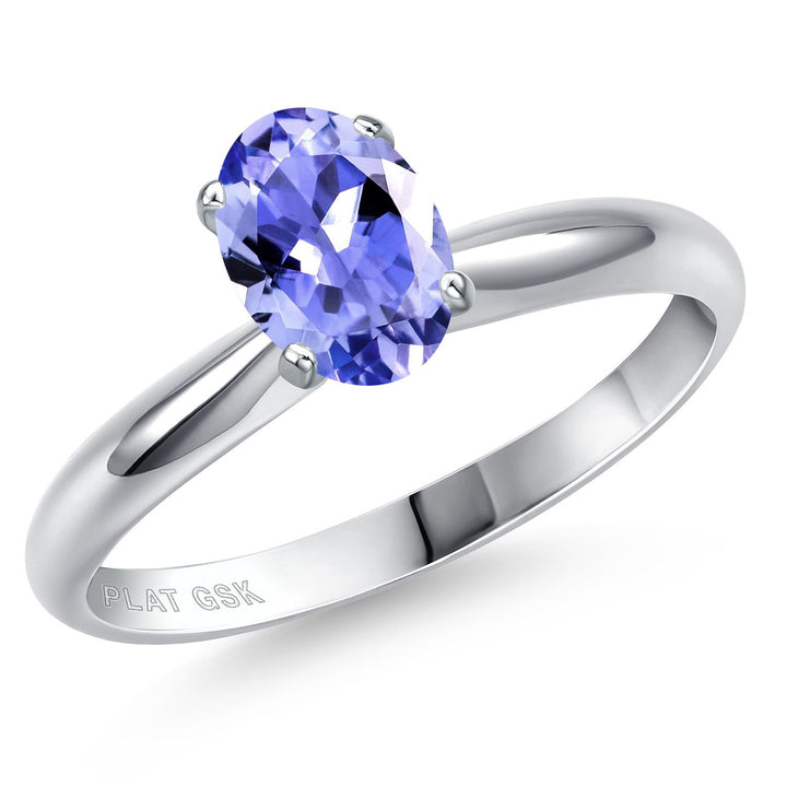 Gem Stone King PT900 Platinum 900 Gemstone Birthstone Engagement Ring For Women | Oval 7X5MM | Wedding Anniversary Promise Ring For Women | Size 5,6,7,8,9