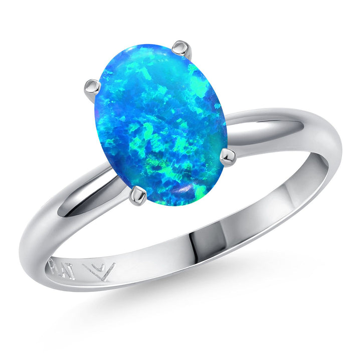 Blue Simulated Opal - October_5_Ring in Platinum