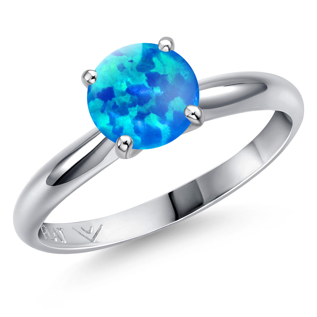 Blue Simulated Opal - October_9_Ring in Platinum