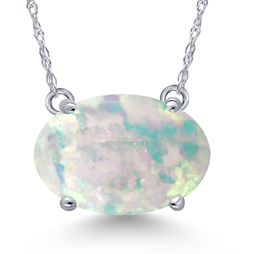 White Simulated Opal-Cabochon - October_Pendant in 14K White Gold