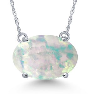 White Simulated Opal-Cabochon - October_Pendant in 14K White Gold