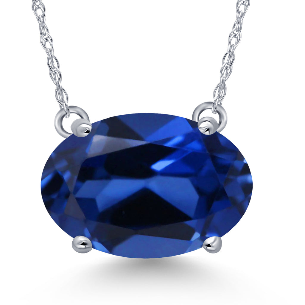 Blue Created Sapphire - September_Pendant in 14K White Gold