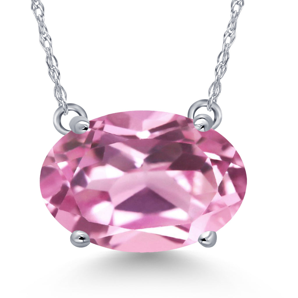 Light Pink Created Sapphire - September_Pendant in 14K White Gold