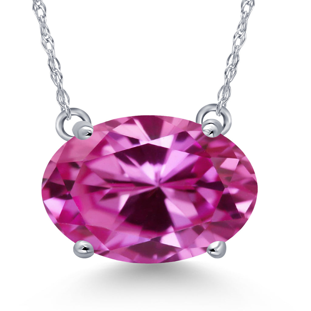 Pink Created Sapphire - September_Pendant in 14K White Gold