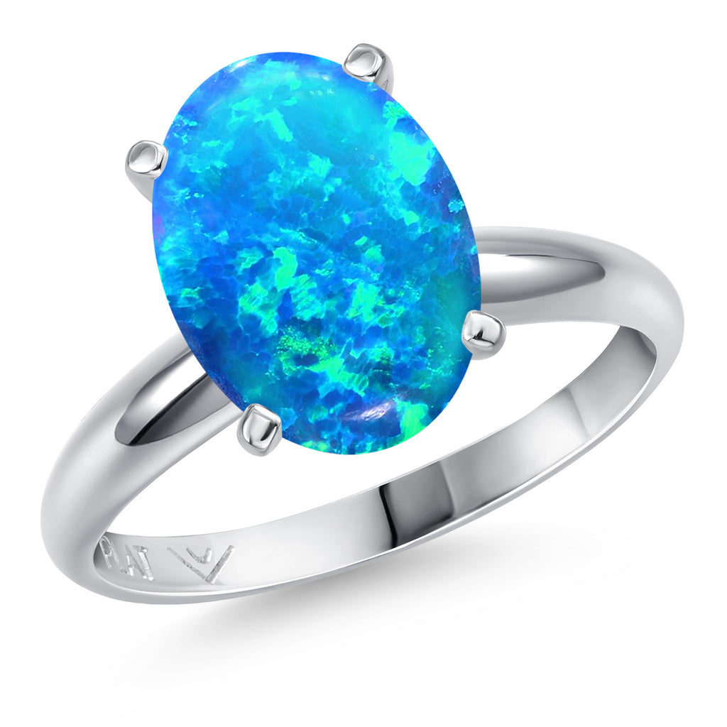 Blue Simulated Opal-Cabochon - October_7_Ring in Platinum