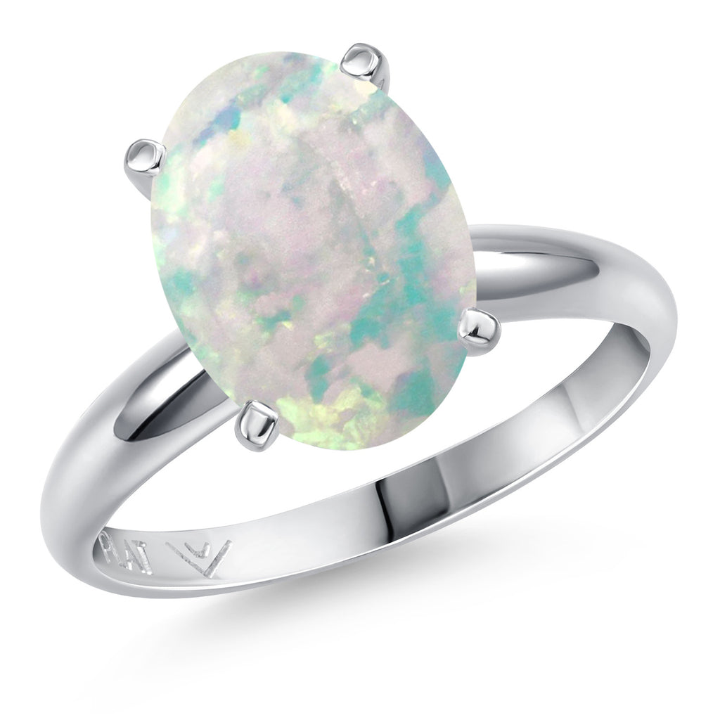 White Simulated Opal-Cabochon - October_7_Ring in Platinum