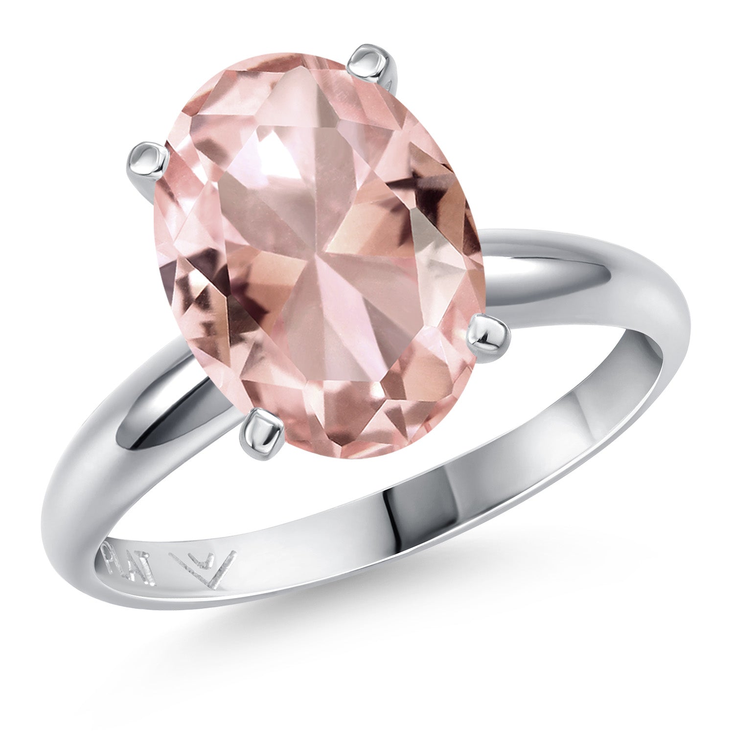 900 Platinum Peach Nano Morganite Solitaire Engagement Ring For Women | 3.88 Cttw | Oval 11X9MM | Gemstone October Birthstone | Available in Size 5,6,7,8,9