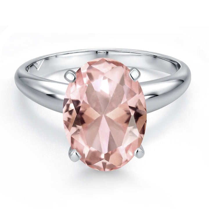 900 Platinum Peach Nano Morganite Solitaire Engagement Ring For Women | 3.88 Cttw | Oval 11X9MM | Gemstone October Birthstone | Available in Size 5,6,7,8,9