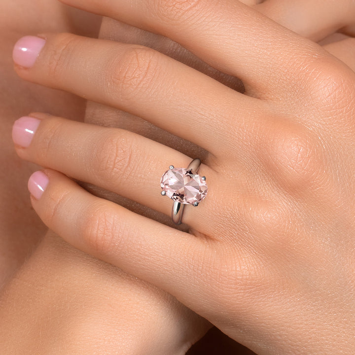 900 Platinum Peach Nano Morganite Solitaire Engagement Ring For Women | 3.88 Cttw | Oval 11X9MM | Gemstone October Birthstone | Available in Size 5,6,7,8,9