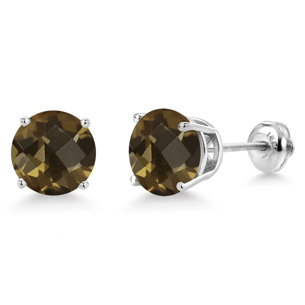 Smoky Quartz-Checkerboard_Earrings in 14K White Gold