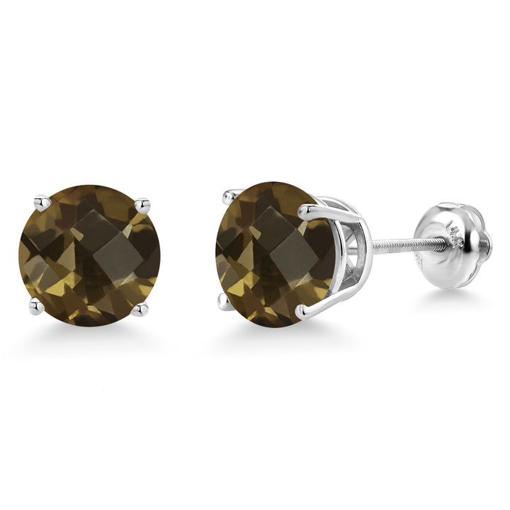 Smoky Quartz-Checkerboard_Earrings in 14K White Gold