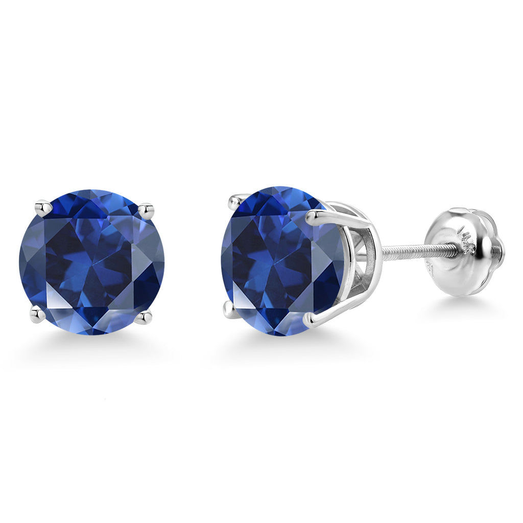 Blue Created Sapphire - September_Earrings in 14K White Gold