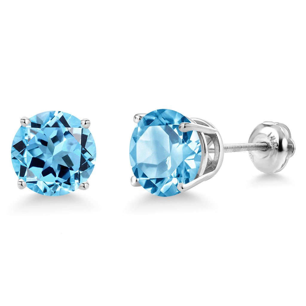 Swiss Blue Topaz - November_Earrings in 14K White Gold