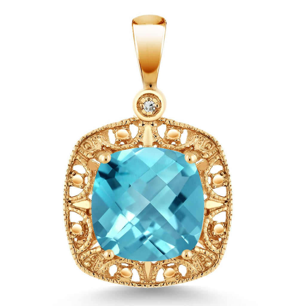 Swiss Blue Topaz_Pendant in 10K Yellow Gold