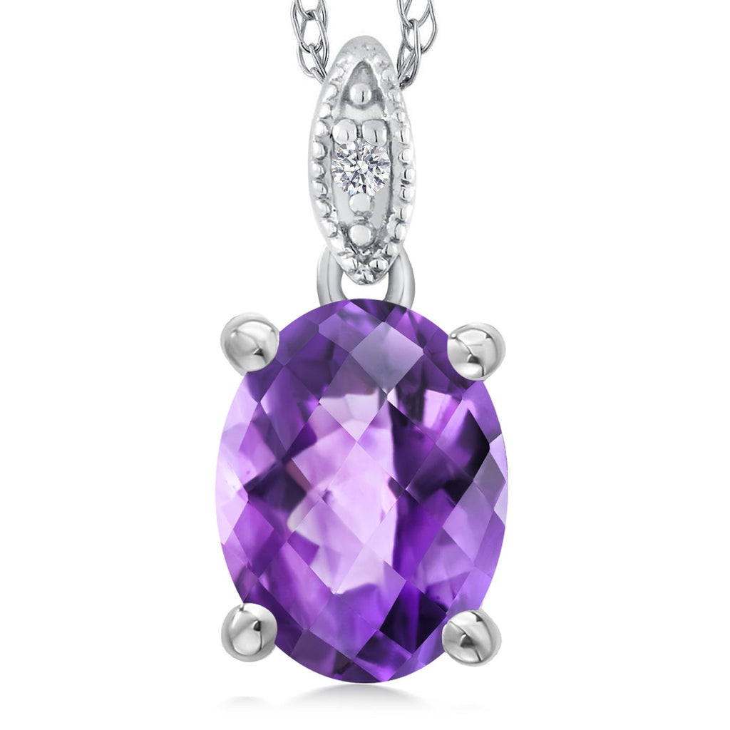 Amethyst-Checkerboard - February_Pendant in 10K White Gold