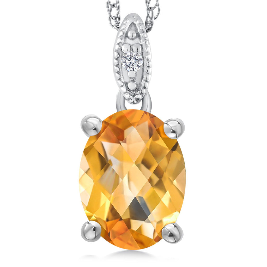 Citrine-Checkerboard - November_Pendant in 10K White Gold
