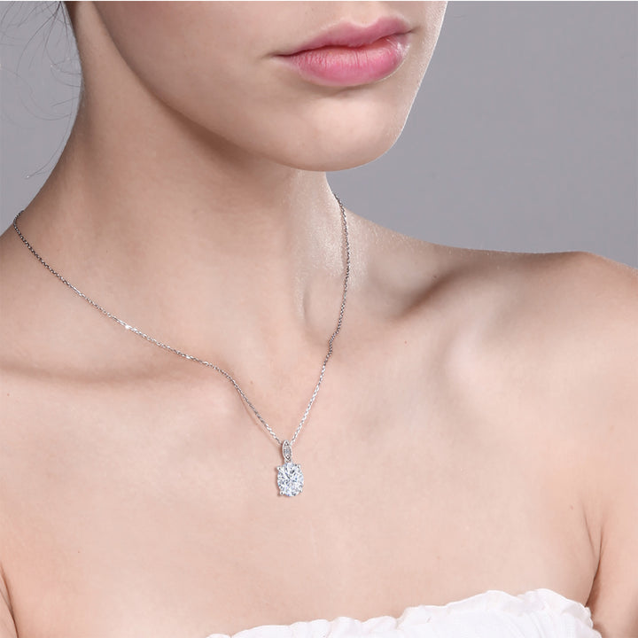 10K White Gold Oval Moissanite and Diamond Pendant Necklace | 2.10 Cttw | Oval 9X7MM | Gold Necklace For Women | With 18 Inch Chain