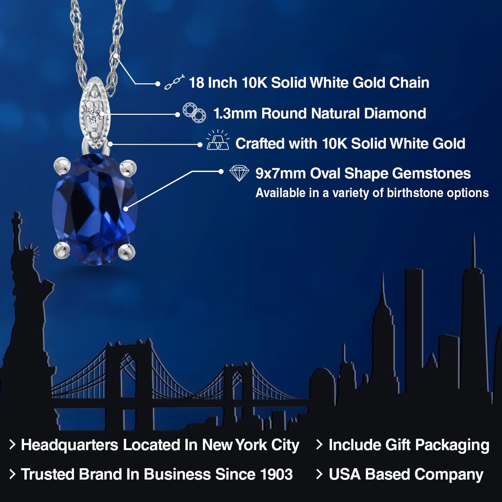 Blue Created Sapphire - September_Pendant in 10K White Gold