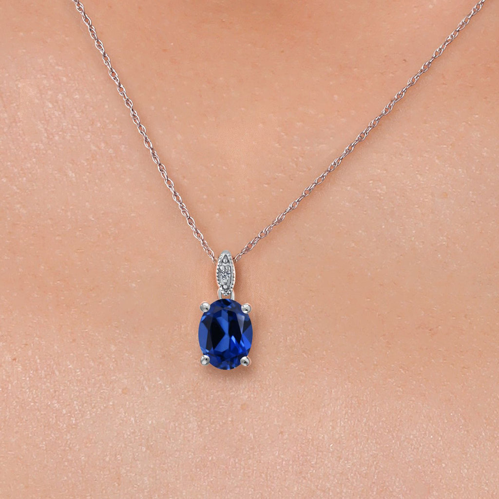 Blue Created Sapphire - September_Pendant in 10K White Gold