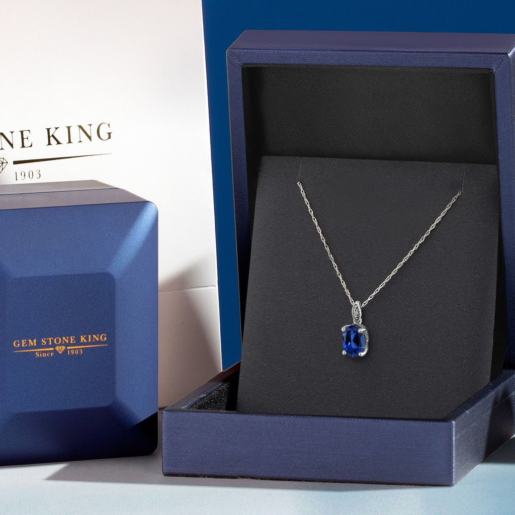 Blue Created Sapphire - September_Pendant in 10K White Gold
