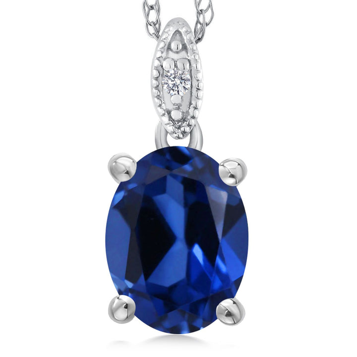 Gem Stone King 10K White Gold Oval 9X7MM Gemstone Birthstone and Diamond Pendant Necklace For Women with 18 Inch Gold Chain