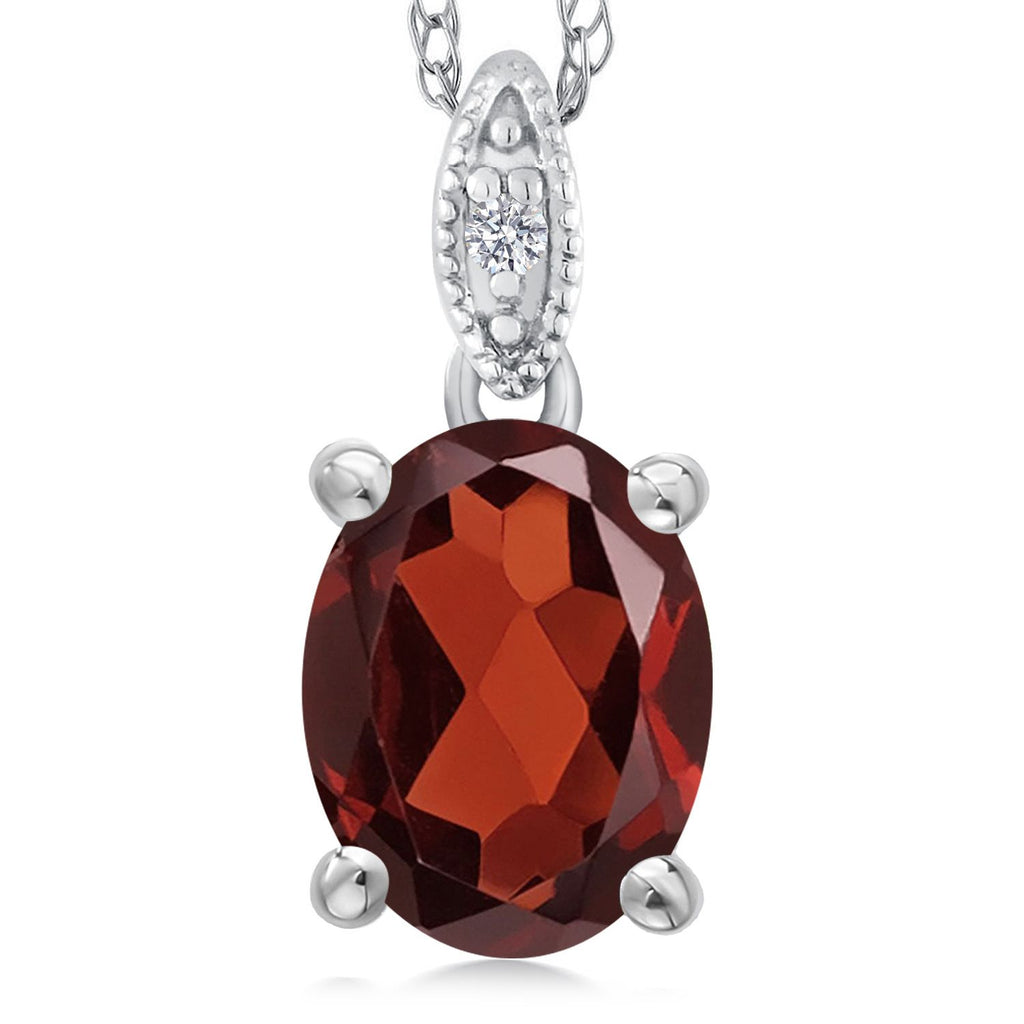 Gem Stone King 10K White Gold Oval 9X7MM Gemstone Birthstone and Diamond Pendant Necklace For Women with 18 Inch Gold Chain