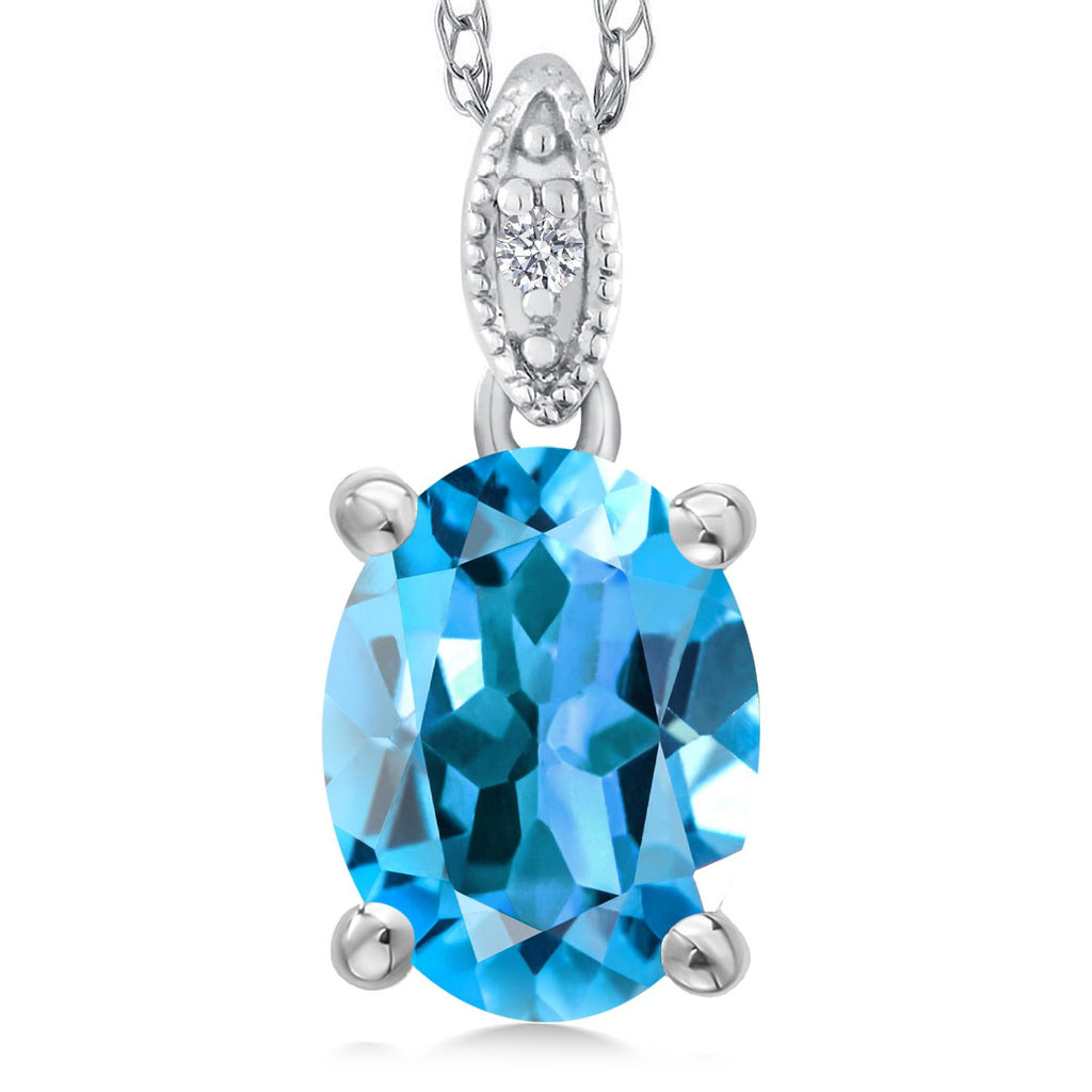 Swiss Blue Topaz - November_Pendant in 10K White Gold