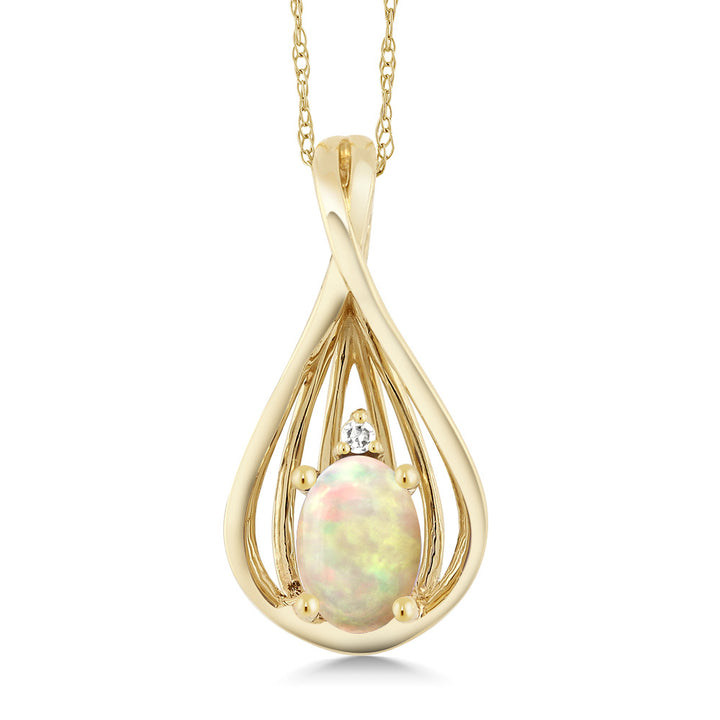 Ethiopian Opal-Cabochon - October_Pendant in 10K Yellow Gold