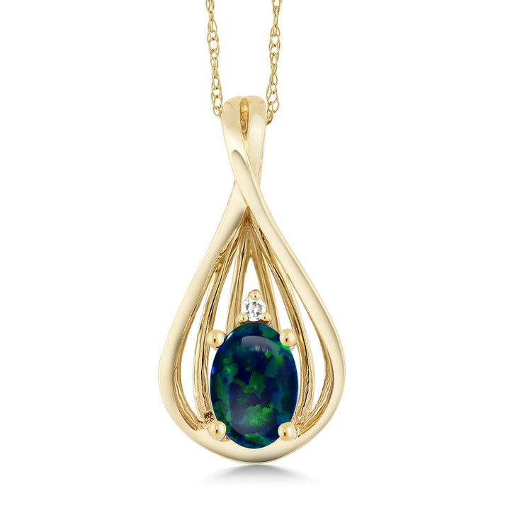 Green Simulated Opal-Cabochon - October_Pendant in 10K Yellow Gold