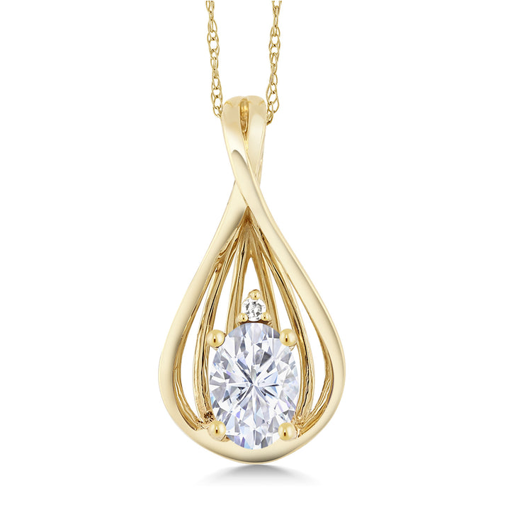 White Moissanite - April_Pendant in 10K Yellow Gold