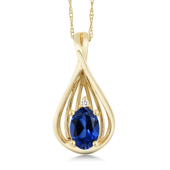 Blue Created Sapphire - September_Pendant in 10K Yellow Gold