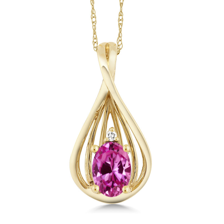 Pink Created Sapphire - September_Pendant in 10K Yellow Gold