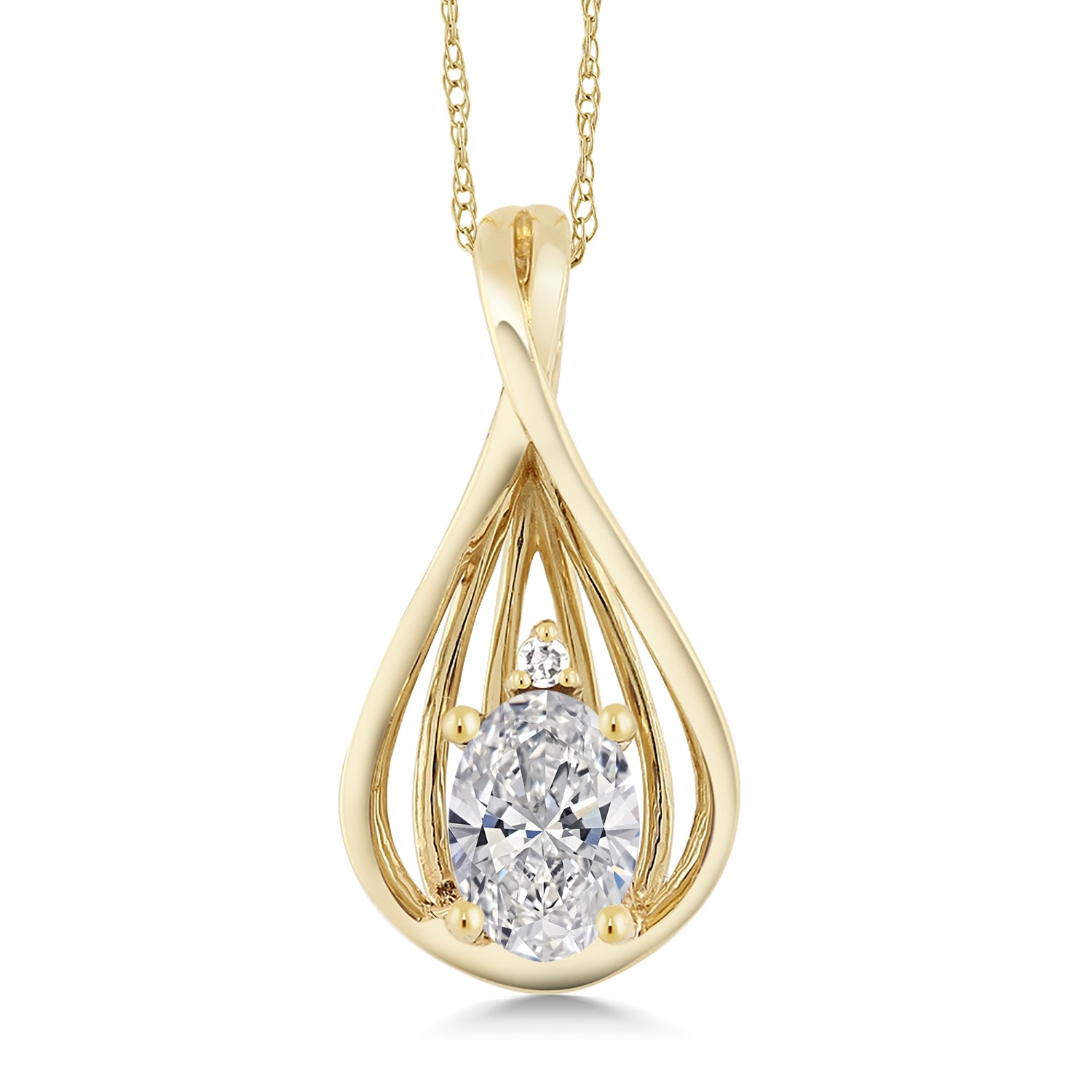 10K Yellow Gold Lab Grown Diamond Teardrop Pendant Necklace For Women | 0.40 Cttw | Gemstone Birthstone | Oval 6X4MM | DEF Color | VVS-VS Clarity | With 18 Inch Chain