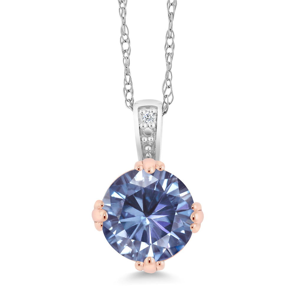 Persian Blue Moissanite - April_Pendant in 10K Two Tone Gold